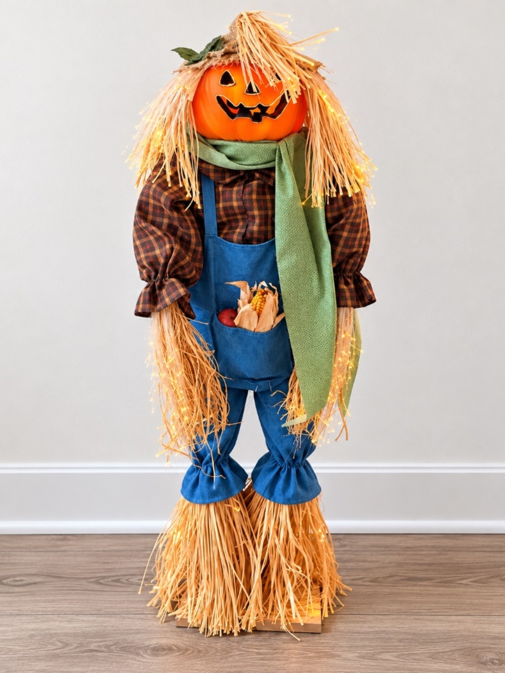VTG Gemmy 36” Fiber Optic Pumpkin Scarecrow Halloween Light Up